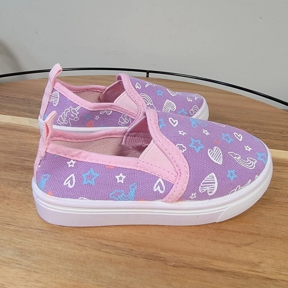 Canvas Slip on Loafers Sneakers Unicorns Rainbows Hearts Stars Print Size 5
